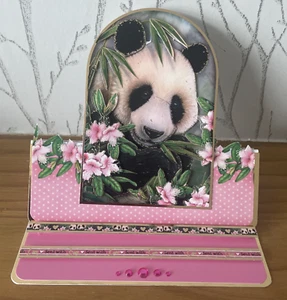 Handmade 7"x7" Panda Themed Easel Card "Sent With Love" Birthday Get Well - Picture 1 of 5
