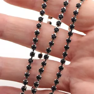 Preciosa SS 12, 1 metro catena coppa strass getto nero placcata argento - Foto 1 di 7
