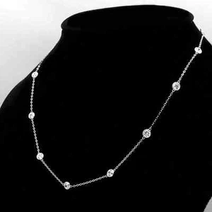 Conjunto de collar de estación con bisel redondo VS/GH de 3 quilates en oro blanco macizo de 14 k - Imagen 1 de 10