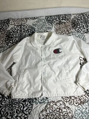 Champion 女式 M 码风衣夹克白色涤纶大标志裁剪二手状况完好! — 第 1/4 张图片