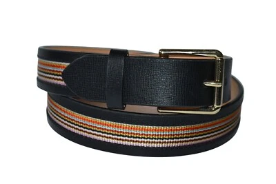 Paul Smith Mainline Nero Multi Righe Bordo Cintura IN Pelle 76.2cm Uomo - Imagen 1 de 4