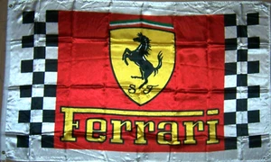 FERRARI WHITE BORDER RED CHECKERED SATIN CAR FLAG new 3x5ft superior USA seller - Picture 1 of 3