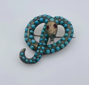 Antiguo prendedor victoriano de serpiente turquesa pavé de plata esterlina y oro - Imagen 1 de 9