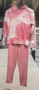 Girls 2 Piece Jogger Hoodie Sweatshirt Lounge Set Pink Tie Dye Tie Waist Size M - Picture 1 of 7