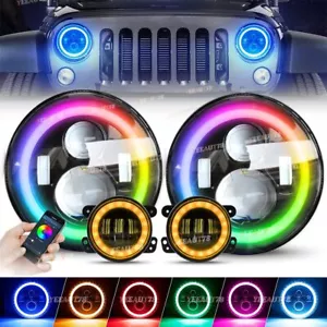 Faros LED Chasing RGB de 7"" + Kit combinado de luces antiniebla de 4"" para Jeep Wrangler JK JKU - Imagen 1 de 12