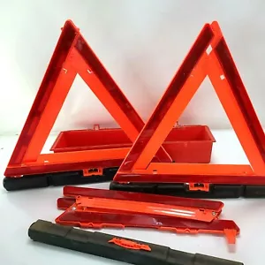Reflective Triangle Set Highway Safety Emergency Warning Fleetrite Trikit w/ box - Picture 1 of 7