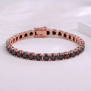 9CT Round Lab Created Black Diamond Tennis Bracelet 14k Rose Gold Plated 7.5" In - Picture 1 of 3