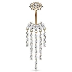 Belly Button Piercing Flower and Chandelier Rose Gold Plated - Picture 1 of 1