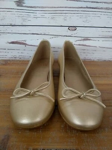 Stuart Weitzman Women's Leather Ballerina Flats Shoes in Gold Size 5 EXC - Picture 1 of 9