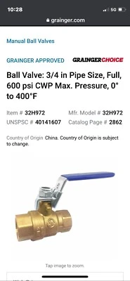 VÁLVULA BOLA LATÓN BLOQUEO, 32H972, 600 CWP, 3/4" FNPT, EN LÍNEA, 150 SWP, 250 PSI Foto 1 de 4