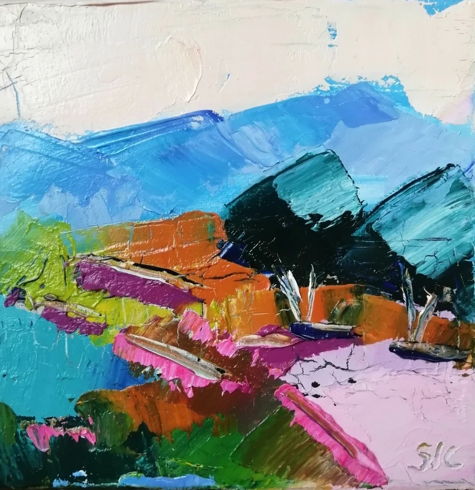 Tableau original de Sic 15x15 cm abstrait Peinture toile art   les 2 oliviers - Photo 1/1