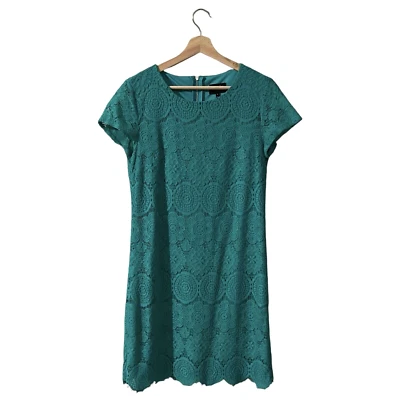 Laundry by Shelli Segal Lace Dress Size 8 Teal Blue Green Lined Scalloped Hem - Image 1 of 4