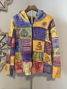 Chaqueta con Capucha Rising International Patchwork Hippie Boho Tribal Para Mujer’s XL - Imagen 1 de 13