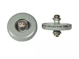 330 pF 4 kV 15 kVAr PANNELLO PORTA ALTA TENSIONE CONDENSATORE CERAMICO K15Y-1 QTY-2 - Foto 1 di 2