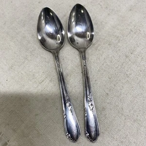 Demitasse Coffee Spoons Pair Oneida C.1936 Deco Meadowbrook Aka Heather - Picture 1 of 11