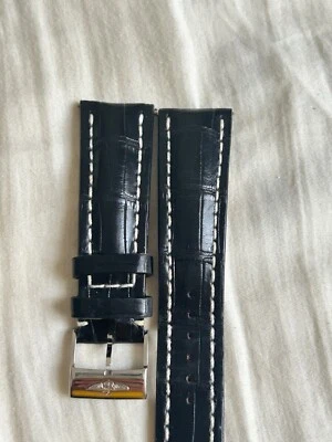 BREITLING FACTORY Correa de Reloj de Cuero Negro Genuino 24mm X 20mm con Hebilla Foto 1 de 4