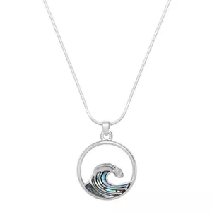 Wave Necklace Ocean Abalone Shell Pendant Charm Sea Life SILVER Current Tide - Picture 1 of 2