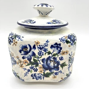 Barattolo pigiama vintage porcellana messicana Lofisa Guadala fiori blu dipinto a mano - Foto 1 di 13