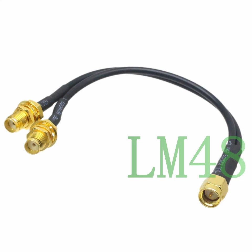 cable Y type SMA 1 male plug to 2 female jack RG174 6" splitter pigtail - Image 1 of 1