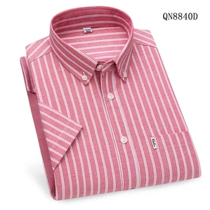 Mens Oxford Shirts Business Short Sleeves Cotton Striped Casual Summer Shirts - Picture 1 of 19