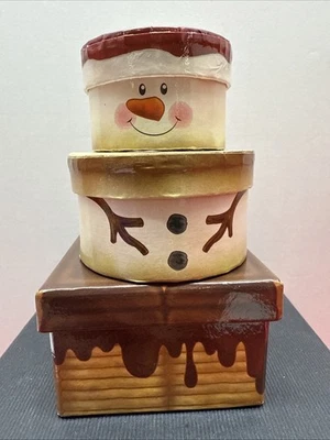 Boneco de neve vintage Galerie S’mores empilhando caixas de presente para itens pequenos/nunca usado - Imagem 1 de 4