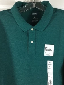 Sonoma The Essential Pique Polo Shirt Mens Large Green Short Sleeve UPF 35 - Picture 1 of 6