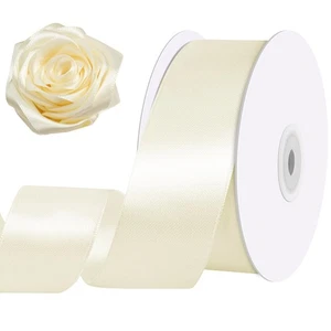 Cinta de satén crema de doble cara amarillo marfil 60 yardas 1-1/2 pulgadas para manualidades - Imagen 1 de 7
