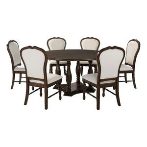 Coaster Landon 7-Piece Round Traditional Wood Dining Table Set in Rich Brown - Picture 1 of 13