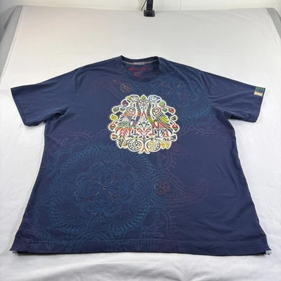 Camisa Robert Graham Para Hombres 3XL Azul Cuello Redondo Floral Gráfico AOP Manga Corta Foto 1 de 4
