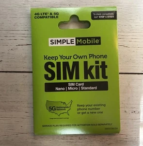 Simple Mobile T-Mobile SIM Card Kit for Smartphones (Nano/Micro/Standard) - Picture 1 of 2