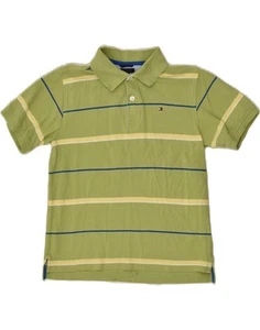 TOMMY HILFIGER Boys Polo Shirt 8-9 Years Small Green Striped Cotton AR47 - Picture 1 of 3