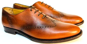 $525 - Antonio Maurizi Brogue Wingtip Leather Oxford in Cognac Size 42 US 9.5 - Picture 1 of 13