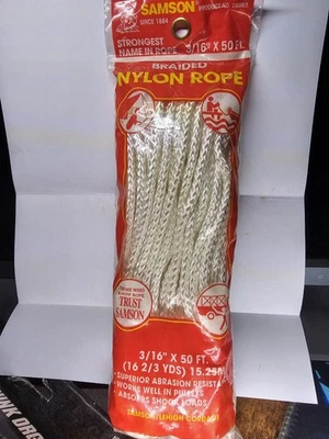 Cuerda de nailon trenzada Samson blanca 3/16" D X 50’ carga de trabajo 120 lb  Foto 1 de 2