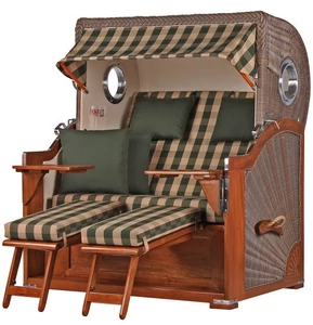 Strandkorb-Set - 2,5-Sitzer - Königssee Mahagoni Bullauge - PE grau - Modell 506 - Bild 1 von 15