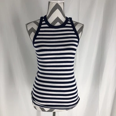 Tanque acanalado Maurice’s 24/7 azul marino y blanco a rayas mediano Foto 1 de 4