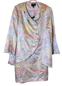 ASHRO 2-Piece Brocade Skirt Suit Set Plus Size 20 Pastel Jacquard Oriental VTG - Picture 1 of 11