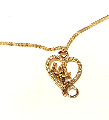 Cupid Crystal Heart Pendant, Gold Tone - Image 1 of 4