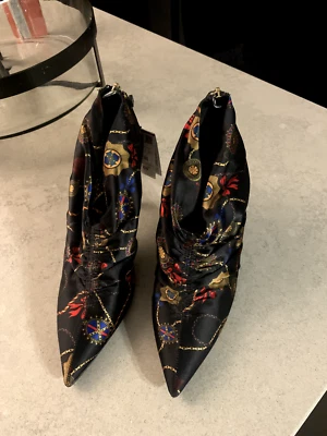Botines Zara Negro Satén Bufanda Estampado Talla 6 Nuevos Con Etiquetas PVP 69.99 Foto 1 de 4