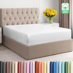 400 Thread Count Fitted Sheet Only, 100% Cotton Soft Sateen Sheet by CGK Linens - Picture 1 of 31