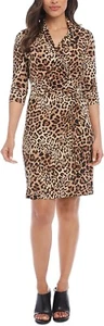NEU! Karen Kane Damen 3/4 Ärmel Kaskade Wickel BUSINESS FREIZEIT GEPARD Kleid XS - Bild 1 von 3