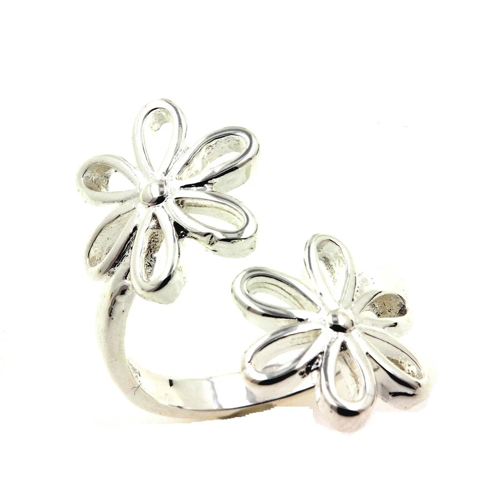 Anello Doppio Fiore Argento 925. Misura Regolabile - Immagine 1 di 1