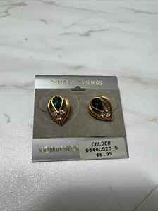 Vintage Caldor Green Zircon? Earrings Gold Tone Green Stone - Picture 1 of 7