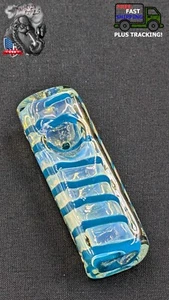 3" Tobacco Smoking Pipe Bowl Heavy Rectangle Style Glass Hand Pipe Swirl Lt Blue - Picture 1 of 4