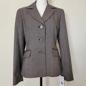 NWT Jones NY Women's Blazer Jacket Sz 6 Notched Collar Lined Brown Plaid Career - Picture 1 of 21