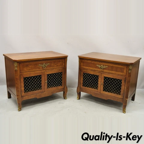 Vintage Henredon Walnut French Provincial Louis XV Style Nightstands - a Pair Cover