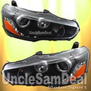 FOR 08-15 LANCER & EVO X SUPER BRIGHT LED HALO RIM PROJECTOR HEADLIGHTS BLACK - Picture 1 of 2