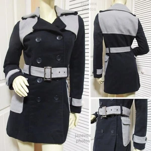 Yoki Womens Peacoat Coat Double-Breasted Jacket S Navy Blue Preppy Academia Chic - Picture 1 of 12