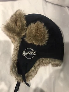 Blue Moon Beer Furry Fur Fleece Trap Flap Winter Hat Cap Navy Blue Free Ship New - Picture 1 of 4