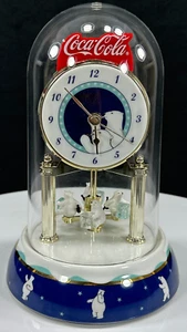 VTG 1990s Coca Cola Polar Bear Revolving Pendulum Anniversary Mantel Clock-Works - Picture 1 of 9