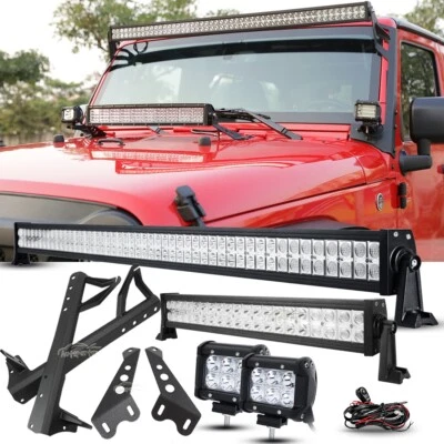 Barra de luz LED 52"+22" + par de cápsulas de 4" + kit de soportes de montaje para Jeep Wrangler JK 07-18 Foto 1 de 4